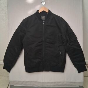 Men's Full Zip Nylon Black Bomber Jacket : Size 2XL : NWOT